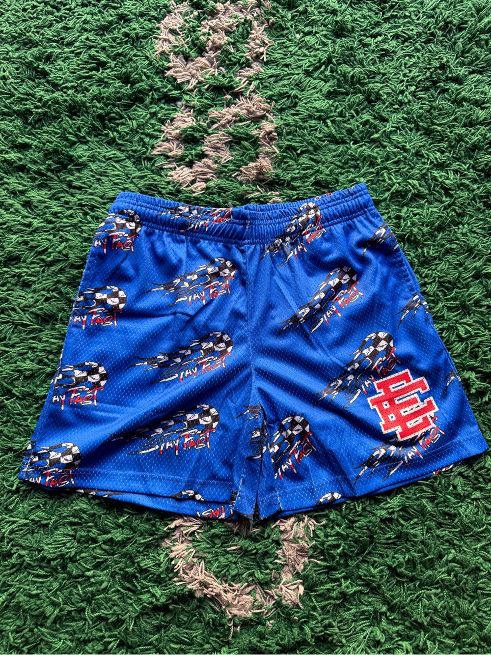 Ebbets Field Flannels Royal Blue Athletic Mesh Shorts with Red Logo